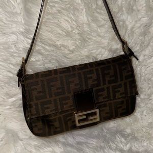 Fendi Zucca Canvas Baguette Dark Brown